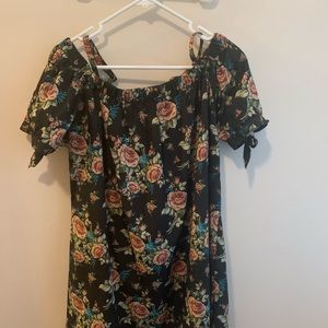 Black Floral Smocked Off-Shoulder Dress